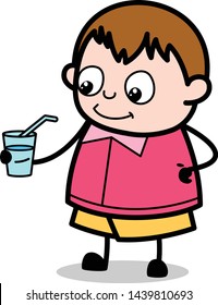 Holding a Glass of Energy Drink - Teenager Cartoon Fat Boy Vector Illustration