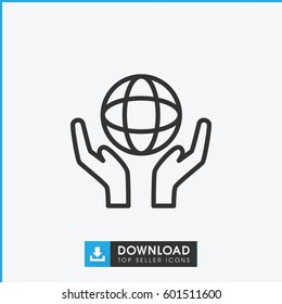 holding globe icon. simple outline holding globe vector icon. on white background.