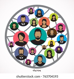 Holding globe, social network icon, vector illustration. Flat design style