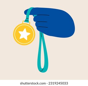 Holding a gold coin in hand. Colorful vector illustration
