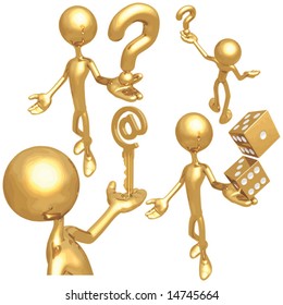 Holding Golden Question / Dice / Email Key