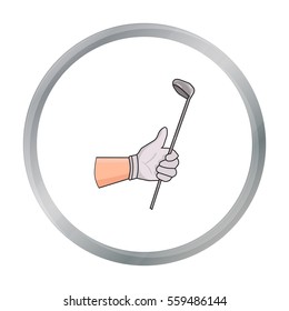 Holding of a golf club icon in cartoon style isolated on white background. Golf club symbol stock vector illustration.