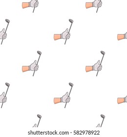 Holding of a golf club icon in cartoon style isolated on white background. Golf club symbol stock vector illustration.