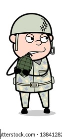 Holding a Grenade - Cute Army Man Cartoon Soldier Vector Illustration