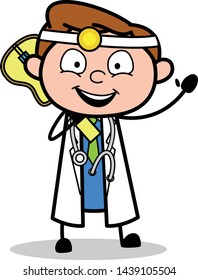 Holding a Guitar and Gesturing with Hand - Professional Cartoon Doctor Vector Illustration