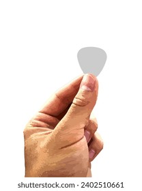 holding guitar pick in the hand. 