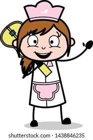 Holding a Guitar - Retro Cartoon Waitress Female Chef Vector Illustration