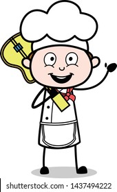Holding a Guitar and Saying Hello - Cartoon Waiter Male Chef Vector Illustration