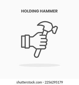 Holding Hammer icon vector illustration line style. Great design for web, app and more. Editable Stroke and pixel perfect.