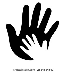 Holding Hand of child in hand of adult vector monoline logo. World Father Day. Symbol of care, kindness, family, children, parents, baby.
