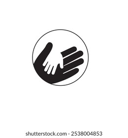 Holding Hand of a child in the hand of an adult vector logo. World Father Day. Symbol of care, kindness, family, children, parents. Light lantern ray hand shadow