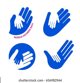 Holding Hand of a child in the hand of an adult vector logo set. World Father Day. Symbol of care, kindness, family, children, parents
