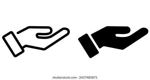 Holding hand icon. Cupped hand symbol. Take palm gesture sign. Simple arm icon. Give palm symbol.