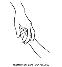 Mano de sujeción, ilustración vectorial de línea