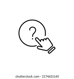 holding hand question mark icon, faq support, puzzled or uncertainty bubble, doubt ask, frequently information advice, thin line symbol on white background - editable stroke vector illustration eps 10