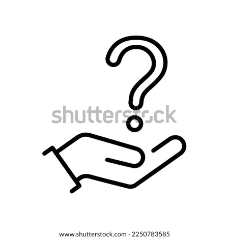 holding hand question mark icon, faq support, puzzled or uncertainty bubble, doubt ask, frequently information advice, thin line symbol on white background - editable stroke vector illustration