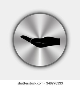 holding hand vector icon - round metallic button