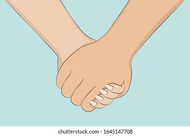 Holding hands of Caucasian man and woman. Cartoon style. Vector.