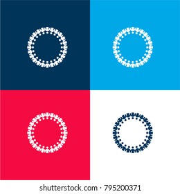 Holding Hands In a Circle four color material and minimal icon logo set in red and blue