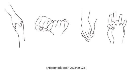  Holding hands. Hands collection. Saint Valentine`s day vector set. In minimalist style. Ideal for printing, design, postcards, posters.