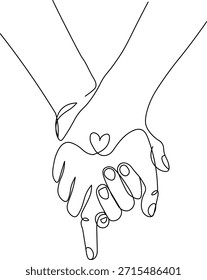 Mãos Segurando Linha Contínua Arte Casal Amor Relação Vetor