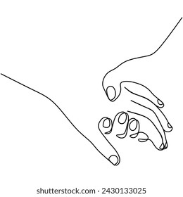 Holding hands in continuous one line art drawing. Couple romance vector illustration editable stroke. 