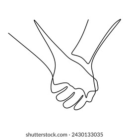 Holding hands in continuous one line art drawing. Couple romance vector illustration editable stroke. 