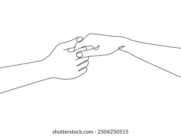 Manos sostenidas Continuo Una Línea Dibujando Líneas Negras Bosquejo Aislado sobre Fondo Blanco. Manos de pareja Ilustración vectorial minimalista	