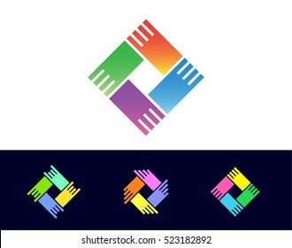 Holding Hands is a creative vector logotype concept for business, media, educational or social company. Shake palms sign.