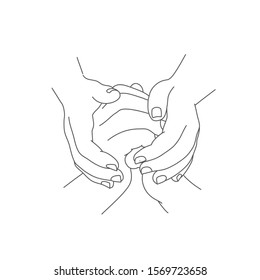 Holding hands drawn. Tenderness. Line drawing vector illustration.