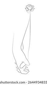 Tomado de la mano con la línea de la flor que dibuja la Ilustración vectorial. Pareja de hombres y mujeres tomados de la mano. Diseño de arte minimalista. Esbozo de dibujo de esquema