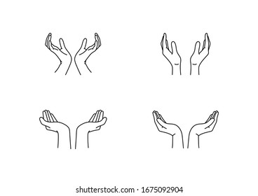 Conjunto de ilustraciones de esquema vectorial de gestos de mano sostenida