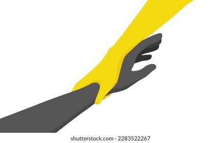 Holding hands and hand helping in flat vector illustration. Helping and support concept.