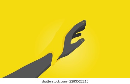 Manos y mano que ayudan en el fondo amarillo, ilustración vectorial plana. Concepto de ayuda y apoyo.