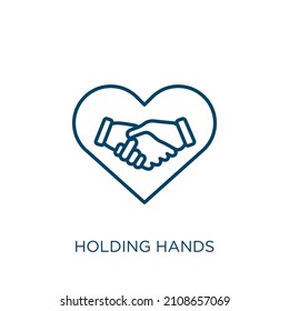 holding hands icon. Thin linear holding hands outline icon isolated on white background. Line vector holding hands sign, symbol for web and mobile
