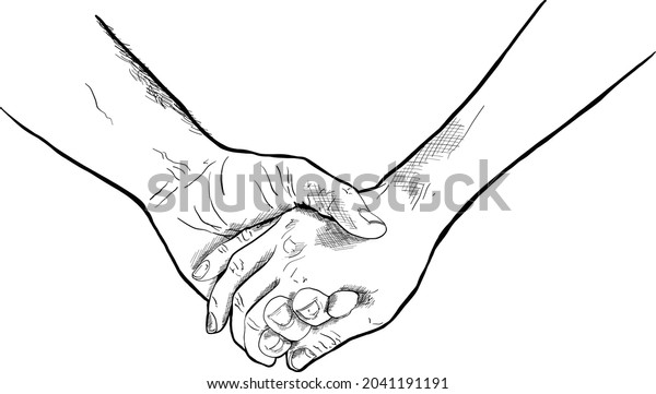 Holding Hands Interlocked Intertwined Fingers Drawn Stock Vector ...