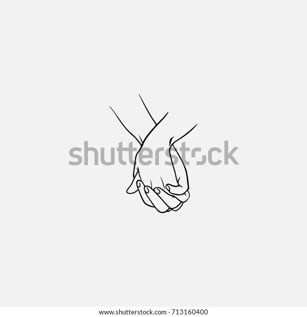 白い背景に黒い線で引かれた または絡み合った指で手を持つ 恋愛 恋愛 優しさ デートのカップルのシンボル 白黒のベクターイラスト のベクター画像素材 ロイヤリティフリー