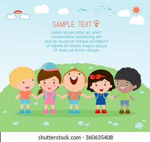  holding hands, kids holding hands on background, Multi-ethnic children holding hands, Many happy children holding hands , Vector Illustration