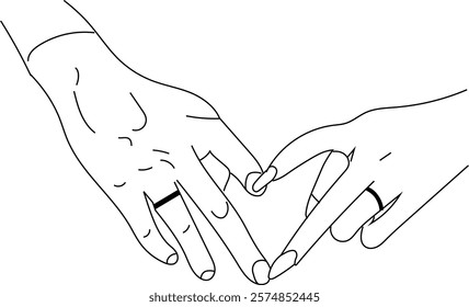 Holding Hands line drawing, Hands Couple Line Art Illustration Hands Holding Together vector illustration