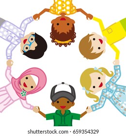 Holding hands Multi Ethnic children,circle