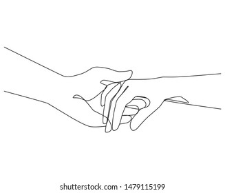Holding hands one line drawing white isolated background  Vector illustration