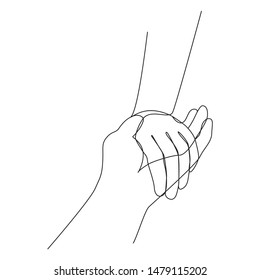 Holding hands one line drawing on white isolated background. Vector illustration