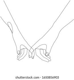 Holding hands one line drawing on white isolated background. Vector illustration