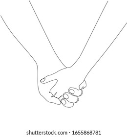 Holding hands one line drawing on white isolated background. Vector illustration