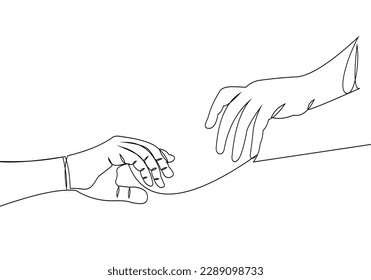 Holding hands one line drawing on white isolated background. Vector illustratio