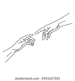 Halten der Hände eine Linie Zeichnung auf weißem isoliertem Hintergrund. Vektorillustration.
