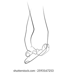 Holding hands one line drawing on white isolated background