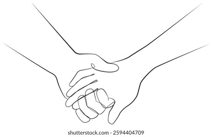 Holding hands one line drawing on white isolated background