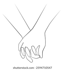 Holding hands one line drawing on white isolated background