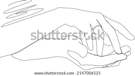 Holding hands one line drawing on white isolated background. Vector illustration